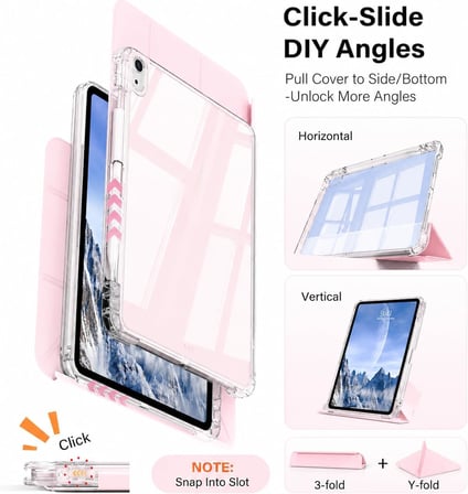 iPad 11. Nesil (A16) 2025 v 10.Nesil 2022 ile Uyumlu Kapağı Ayrılabilir Mıknatıslı Arkası Sert Kılıf Pembe