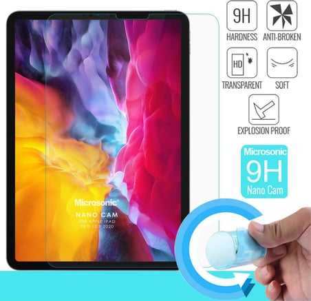 Apple iPad Pro 12.9'' 2020 4. Nesil (A2229-A2069-A2232) Nano Cam Ekran Koruyucu [iPad Pro 12.9 2020 ile Uyumlu Ekran Koruyucu - Şeffaf]
