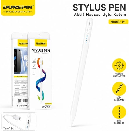 P1 Şarjlı Dokunmatik Universal Tablet Kalemi - iOS, Android & Windows Uyumlu Type-C Hızlı Şarjlı Çizim ve Not Kalemi