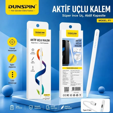 P1 Şarjlı Dokunmatik Universal Tablet Kalemi - iOS, Android & Windows Uyumlu Type-C Hızlı Şarjlı Çizim ve Not Kalemi