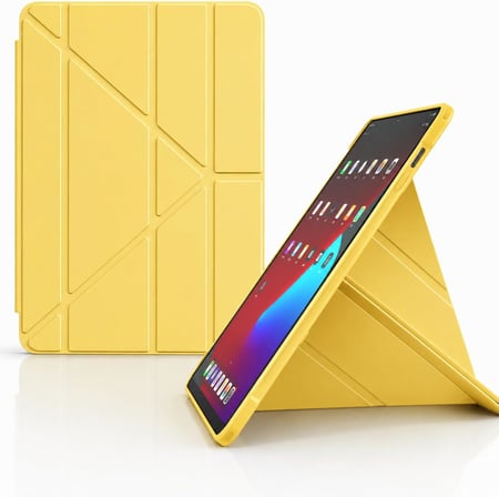 Galaxy Tab S9 Fe ile uyumlu Kılıf Kalem Koyma Bölmeli Stand Olan Uyku Modlu Suni Deri Yarı transparan Arka Yüzey Attravtive Smart Cover Sarı