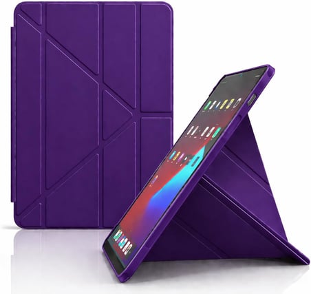 Galaxy Tab A11 Plus ile uyumlu Kılıf Kalem Koyma Bölmeli Stand Olan Uyku Modlu Suni Deri, Yarı transparan Silikon Arka Yüzey ergonomik yapılı, Attravtive Smart Cover Derin Mor