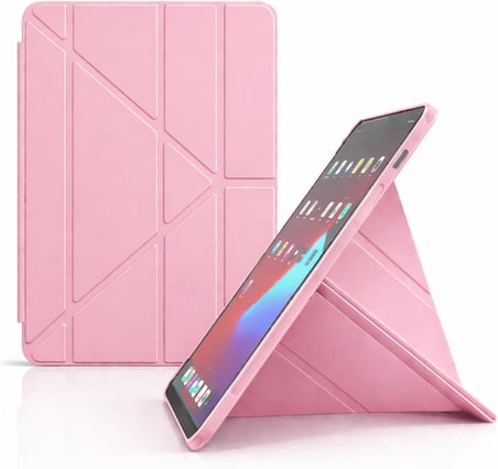 Galaxy Tab A11 Plus ile uyumlu Kılıf Kalem Koyma Bölmeli Stand Olan Uyku Modlu Suni Deri, Yarı transparan Silikon Arka Yüzey ergonomik yapılı, Attravtive Smart Cover Pembe