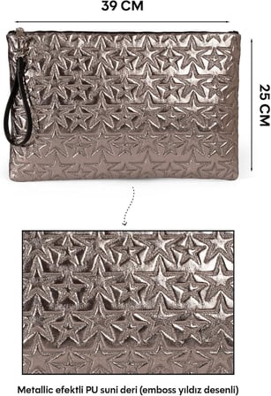 Yıldız Desenli Platin Parlak Bilgisayar Tablet Çantası Çıkarılabilir Bileklik Askılı 39 × 25 cm