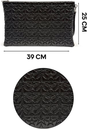 Yıldız Desenli Siyah Parlak Bilgisayar Tablet Çantası Çıkarılabilir Bileklik Askılı 39 × 25 cm
