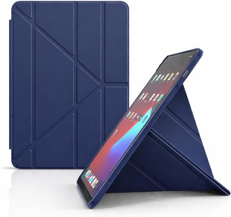 Xiaomi Redmi Pad SE Kılıf Kalem Koyma Bölmeli Stand Olan Uyku Modlu Suni Deri, Yarı transparan Silikon Arka Yüzey ergonomik yapılı, Attravtive Smart Cover Lacivert
