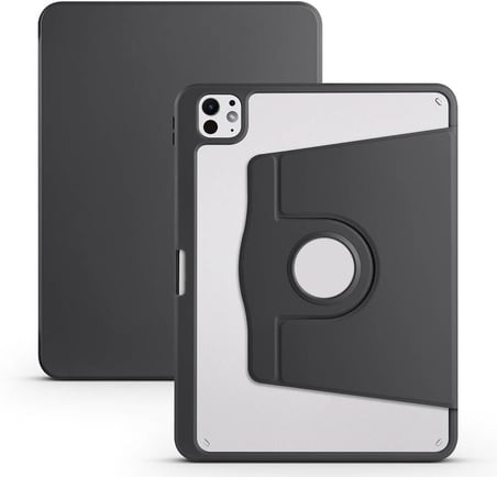 Apple ile uyumlu iPad Pro 11 2024 Kılıf Termik Kalem Bölmeli Dönebilen Standlı Kılıf Siyah