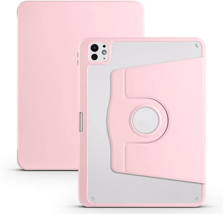 Apple ile uyumlu iPad Pro 11 2024 Kılıf Termik Kalem Bölmeli Dönebilen Standlı Kılıf Pembe