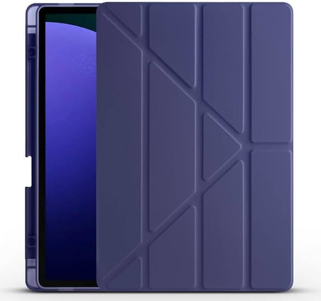 Galaxy ile uyumlu Tab S10 Plus Kılıf Tri Folding Kalem Bölmeli Standlı Kılıf Lacivert