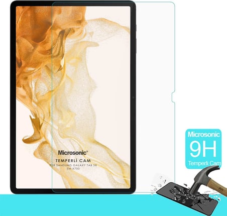 Samsung Galaxy Tab S8 X700 Tempered Glass Cam Ekran Koruyucu [Galaxy Tab S8 X700 ile Uyumlu Ekran Koruyucu - Şeffaf]