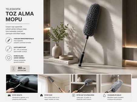 Krafz Home Kaliteli Teleskopik Uzatılabilir Mikrofiber Yumuşak Başlıklı Toz Alma Fırçası, Püskülü Bükülebilir Dip Köşe Başlık, Boşluk Temizleme Ve Almak İ̇Çin Uzayabilir Fırça