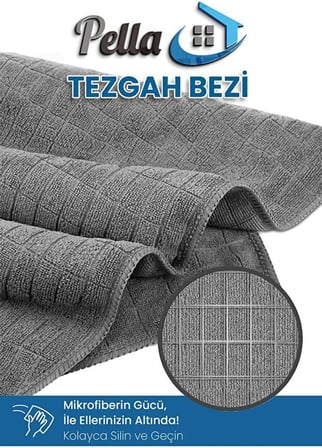 Pella- Orijinal Pella- Mikrofiber Temizlik Bezi 2x(3'LÜ PAKET) Toplam 6 Adet(MAVİ,GRİ,FÜME)