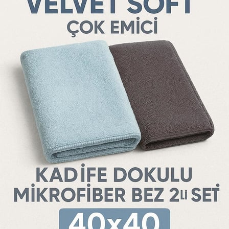 Velvet Soft Süper Emici Kadife Doku Mikrofiber Bez 2'li Set Açık Mavi - Gri 40x40 cm