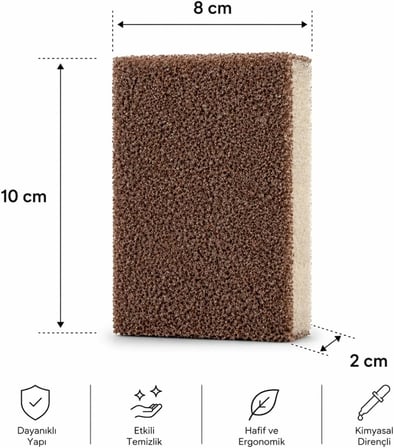 DEİNHAUS Bulaşık Ovma Süngeri, Kahverengi, 8x10x2 cm, Dayanıklı Yapı, Etkili Temizlik, Kimyasal Dirençli, Hafif ve Ergonomik