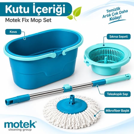 Fix Mop Set Pratik Temizlik Seti Sıkma Sistemli Döner Başlıklı
