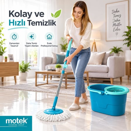Fix Mop Set Pratik Temizlik Seti Sıkma Sistemli Döner Başlıklı