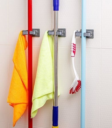 Çok Amaçlı Paspas, Süpürge, Fırça ve Mop Askısı, Duvar Montajlı Sap Tutucu, Mutfak ve Banyo İçin, Gri & Beyaz, 3'lü Set