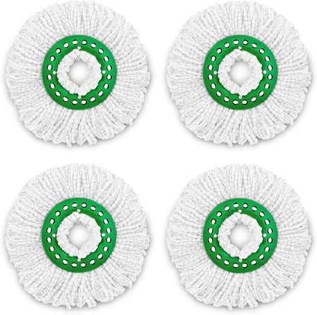 Libman Tornado Spin Paspas Yedekleri - 4 Mikrofiber Kafa Kılıfı, Değiştirmesi Kolay, Makinede Yıkanabilir, Yeşil ve Beyaz, 4 Adet