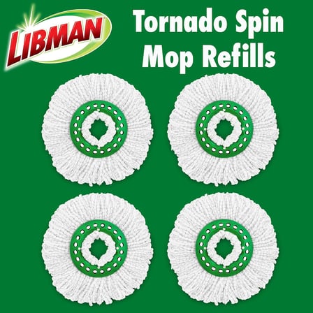 Libman Tornado Spin Paspas Yedekleri - 4 Mikrofiber Kafa Kılıfı, Değiştirmesi Kolay, Makinede Yıkanabilir, Yeşil ve Beyaz, 4 Adet