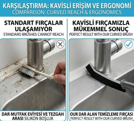 4 Adet Dar Alan Temizleme Fırçası Seti - Kavisli Derz ve Boşluk Fırçası - Mutfak, Banyo ve Pencere Rayları İçin Sert Kıllı Fırça