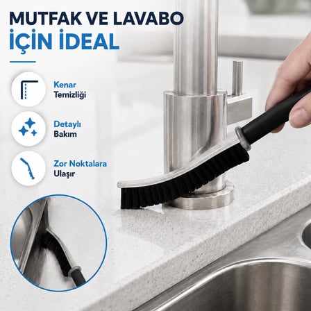 Dar Alan Temizleme Fırçası - 2 Adet Siyah İnce Uçlu Sert Kıllı Derz Fırçası - Pencere Rayı Lavabo Musluk Klima Filtre Klavye Kapı Kanalı Banyo Mutfak Temizlik Seti