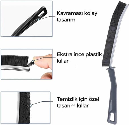 3 Adet Detay Temizlik Fırçası - Lavabo, Mutfak ve Derz Arası Temizliği İçin Çok Amaçlı Fırça Seti