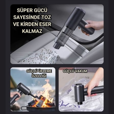 Polham 130W 20.000PA 7800Mah Şarjlı Profesyonel Araç Süpürgesi, Led Işıklı Oto Süpürge ve Üfleme Makinası