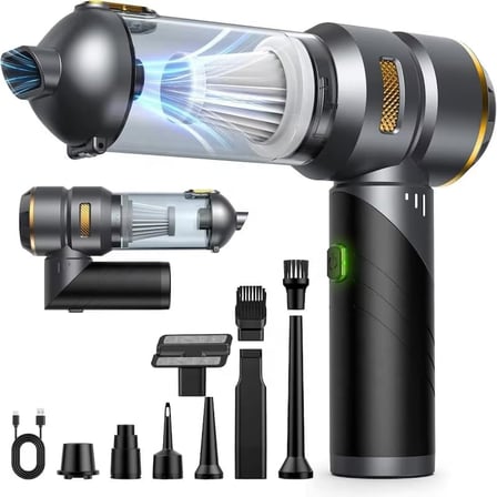 Araç Süpürgesi, El Süpürgesi, Kablosuz, 16000 PA, Fırçasız Motor, 6000 mAh, Type-C, 9 Başlıklı, Katlanır Saplı, Güçlü Çekim Gücü, Premium Kaliteli