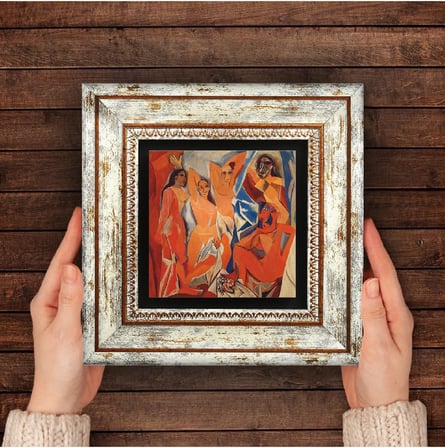 Picasso Avignonlu Kızlar Taş Duvar Tablosu - Çerçeveli Taş Tablo - Dekoratif Duvar Sanatı - Modern Ev ve Ofis Duvar Dekoru T1-302