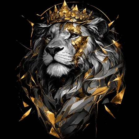 BYBARS Aslan Kral Temalı Modern Duvar Dekoru 40x50 cm – 3 mm Forex Tablo Siyah Altın Tasarım