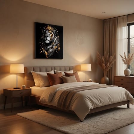 BYBARS Aslan Kral Temalı Modern Duvar Dekoru 40x50 cm – 3 mm Forex Tablo Siyah Altın Tasarım