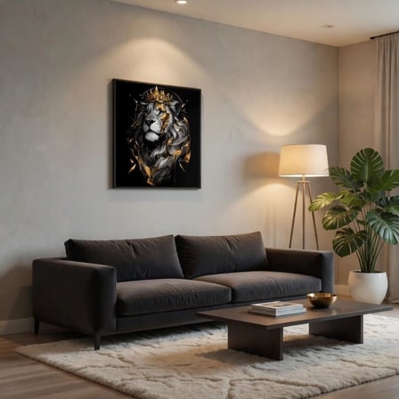 BYBARS Aslan Kral Temalı Modern Duvar Dekoru 40x50 cm – 3 mm Forex Tablo Siyah Altın Tasarım