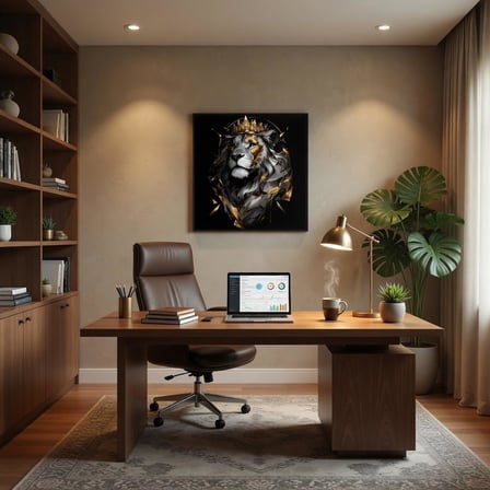 BYBARS Aslan Kral Temalı Modern Duvar Dekoru 40x50 cm – 3 mm Forex Tablo Siyah Altın Tasarım