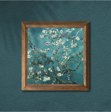 Pinecone Vincent van Gogh Badem Ağacı Taş Duvar Tablosu - Ahşap Çerçeveli Taş Tablo - 25x25 cm - Dekoratif Duvar Sanatı - Modern Ev ve Ofis Duvar Dekoru W1-64