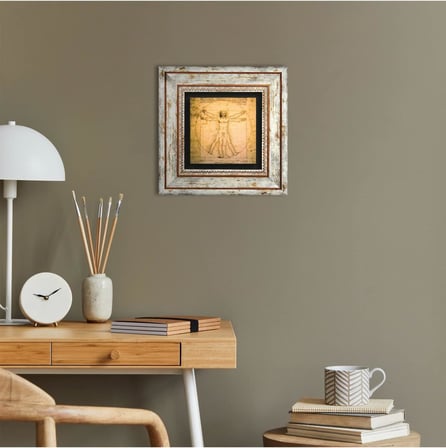 Leonardo da Vinci Vitruvius Adamı Taş Duvar Tablosu - Çerçeveli Taş Tablo - Dekoratif Duvar Sanatı - Modern Ev ve Ofis Duvar Dekoru T1-17