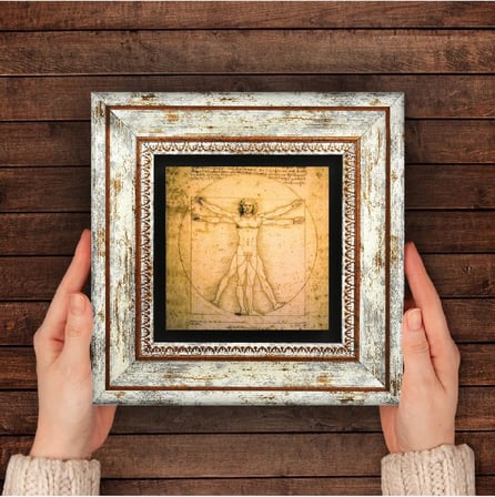 Leonardo da Vinci Vitruvius Adamı Taş Duvar Tablosu - Çerçeveli Taş Tablo - Dekoratif Duvar Sanatı - Modern Ev ve Ofis Duvar Dekoru T1-17