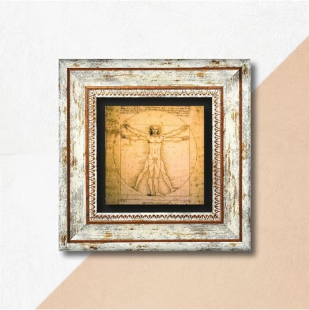 Leonardo da Vinci Vitruvius Adamı Taş Duvar Tablosu - Çerçeveli Taş Tablo - Dekoratif Duvar Sanatı - Modern Ev ve Ofis Duvar Dekoru T1-17
