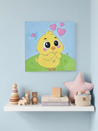 %100 El Yapımı Kanvas Tablo 20x20 cm - Bebek ve Çocuk Odası İçin Sevimli Dekor