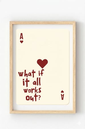Ahşap Çerçeveli “What If It All Works Out?” Poster – As Kartı İlham Temalı Minimal Duvar Tablosu Ahşap Çerçeveli 21 x 30