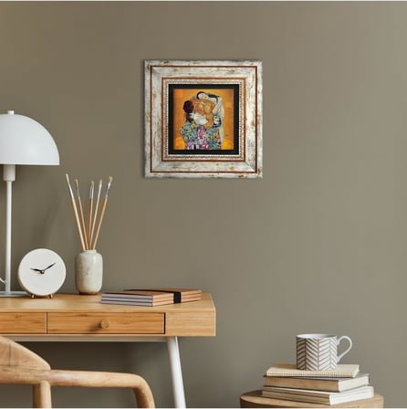 Gustav Klimt Aile Kucaklama Taş Duvar Tablosu - Çerçeveli Taş Tablo - Dekoratif Duvar Sanatı - Modern Ev ve Ofis Duvar Dekoru K1-51