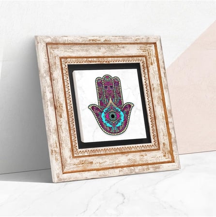 Fatma Ana Eli (Hamsa) Taş Duvar Tablosu - Çerçeveli Taş Tablo - Dekoratif Duvar Sanatı - Modern Ev ve Ofis Duvar Dekoru K1-143