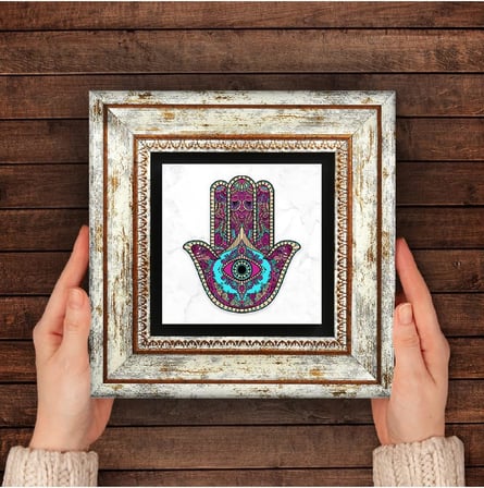 Fatma Ana Eli (Hamsa) Taş Duvar Tablosu - Çerçeveli Taş Tablo - Dekoratif Duvar Sanatı - Modern Ev ve Ofis Duvar Dekoru K1-143