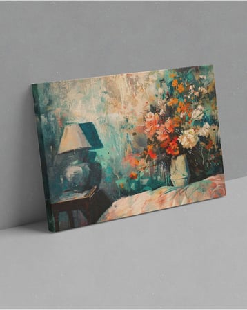 Vazoda Renkli Turuncu Çiçekler Dekoratif Kanvas Tablo 30 X 40