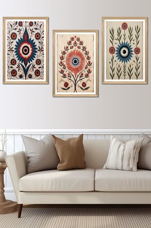 3 Parça Ahşap Çerçeve Görünümlü Mukavva Poster Tablo Seti Set 03, 15 x 20