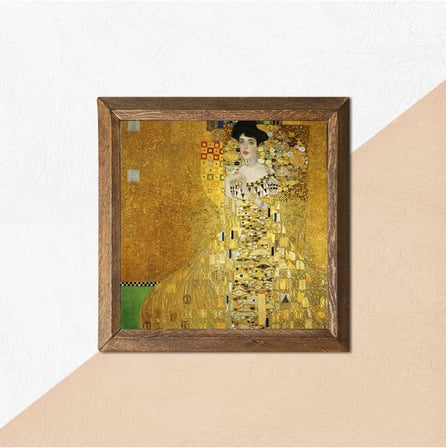Pinecone Gustav Klimt Adele Bloch-Bauer'in Portresi Taş Duvar Tablosu - Ahşap Çerçeveli Taş Tablo - 25x25 cm - Dekoratif Duvar Sanatı - Modern Ev ve Ofis Duvar Dekoru W1-274