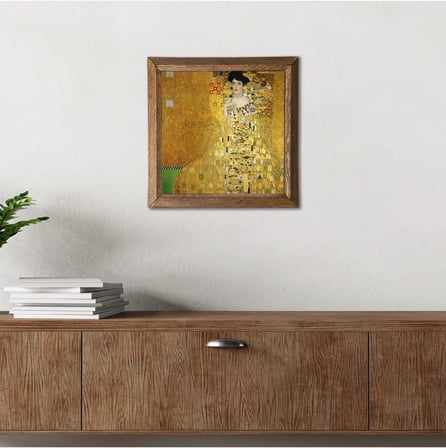 Pinecone Gustav Klimt Adele Bloch-Bauer'in Portresi Taş Duvar Tablosu - Ahşap Çerçeveli Taş Tablo - 25x25 cm - Dekoratif Duvar Sanatı - Modern Ev ve Ofis Duvar Dekoru W1-274
