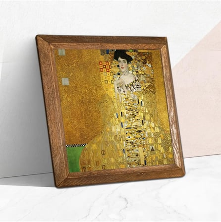 Pinecone Gustav Klimt Adele Bloch-Bauer'in Portresi Taş Duvar Tablosu - Ahşap Çerçeveli Taş Tablo - 25x25 cm - Dekoratif Duvar Sanatı - Modern Ev ve Ofis Duvar Dekoru W1-274