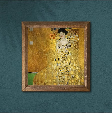 Pinecone Gustav Klimt Adele Bloch-Bauer'in Portresi Taş Duvar Tablosu - Ahşap Çerçeveli Taş Tablo - 25x25 cm - Dekoratif Duvar Sanatı - Modern Ev ve Ofis Duvar Dekoru W1-274