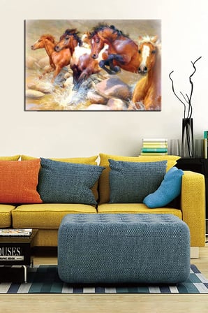 Koşan vahşi Atlar Dekoratif Duvar Kanvas Tablosu (50x35)