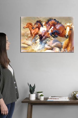 Koşan vahşi Atlar Dekoratif Duvar Kanvas Tablosu (50x35)